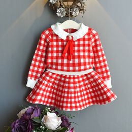 Baby Girls Sweater Set Fashion Autumn Winter Girls Outfits baby girl clothes toddler girl Plaid Knit Top +skirts 2pcs Set Clothing 2 Colours