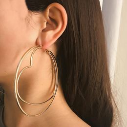 Hyperbole Big Oversize Heart Gold Circle Hoop Earrings For Women Punk Metal Round Ring Earring Female Ear Jewelry