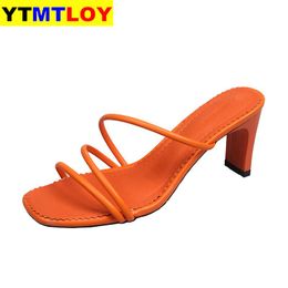 HOT Summer Women Sandals Slippers High Heel Shoes For Sexy Peep Toe Heels Party Wedding Mules Woman Casual Square Heel