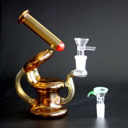 8 Inch Mini Oil Dab Rigs Hookahs Inline Perc Brown Glass Bong 14mm Female Joint Water Pipe with 4mm Quartz Banger