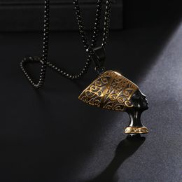 Hip Hop Men Necklace Black 316L Stainless Steel Ancient Egypt Queen Nefertiti Pendants Necklaces Mens Hiphop Rock Jewelry