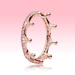 Pink Sparkling Crown Ring 18K Rose gold plated Wedding Jewelry for Pandora 925 Silver CZ diamond Wedding Rings Original box for Women