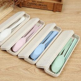 Exquisite Health Environmental Wheat Platycodon Straw Cutlery Set Portable Camping Tableware Spoon Fork Chopsticks Camp Kitchen DHL Ship