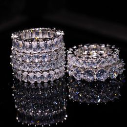 Size 5-12 Multi Stone Shape Luxury Jewelry 925 Sterling Silver Princess White Topaz CZ Diamond Gemstones Promise Women Wedding Band Ring Set