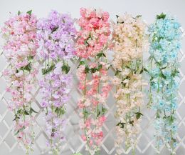 2pcs Hanging Artificial Cherry blossoms Flower Wall Ivy Garland Vine Greenery For Wedding Home Office Bar Decorative
