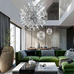 Modern Living Room Pendant Lamp LIghts Stainless Steel Ball Led Chandelier Firework Lights Restaurant Villa Hotel Project Pendant Lights