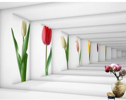 Modern HD tulip back door lotus TV background wall 3d murals wallpaper for living room