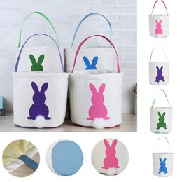 White Bunny Easter Baskets Wholesale Blanks Canvas Easter Buckets with Moveable White Tail Easter Day Kids Gift Tote c374