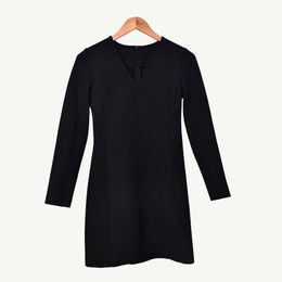 2019 Fall Winter Long Sleeve V Neck Black Pure Color Short Mini Dress Women Fashion Dresses D2616281