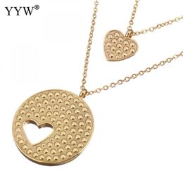 Fashion- Fashion 2-strand Chain Necklace Heart Pendant Women Gold Colour Stainless Steel Necklace Jewellery Best Friend Gift