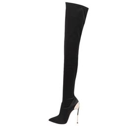 Hot Sale-ts super high heel stiletto pointed toe over the knee boots sleeve knight boots large size 42