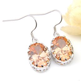 LuckyShine Oval Morganite Champagne Earrings 925 Sterling Silver Plated Dangle Hook Earrings Woman's Classic Popular Jewelry