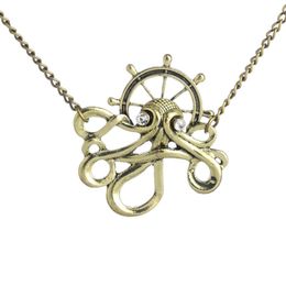Steampunk Octopus Krakken Art Gothic Industrial Pendant on Chain rudder sea animal Sea s charm necklace5964099