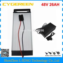 Free customs fee 1000W 48V li-ion battery 48V 26AH rear rack Ebike battery use NCR PF 18650 cell with 30A BMS 54.6V 3A Charger