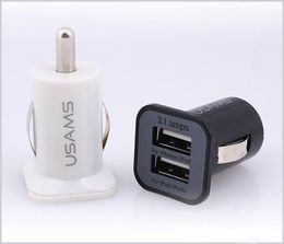 Good Quality USAMS 3.1A Dual USB Car 2 Port Charger 5V 3100mah double plug car Chargers Adapter for Smart Phones MQ500