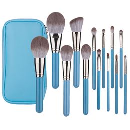 Professional 13pcs Blue Makeup Brushes Set Cosmetic Make Up Kits Foundation Eyeshadow Brush Kit Soft Hair Beauty Tools with case