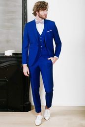 New Design Royal Blue Groom Tuxedos Groomsmen Best Man Suits Mens Wedding Blazer Suits (Jacket+Pants+Vest+Tie) 1101