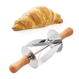 Stainless Steel Rolling Cutter For Making Croissant Bread Wheel Dough Pastry Wooden Handle Baking Kitchen Tool
