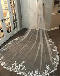 3M Long Veil Lace Appliqued Cathedral Length Appliqued White Ivory Wedding Veil Bride Veils Bridal Hair With Free Comb New Arrival