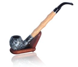 Long-pole bamboo-like wooden dry tobacco flat-mouth pipe, old-fashioned gift-box hammer resin pipe, one for sale