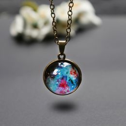 prettyUniverse Necklaces For Women Vintage Solar System Galaxy Planet Double Sided Glass Necklace Ball Pendant Necklace