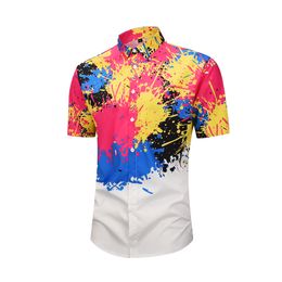 Mens Hipster Colourful Splash Ink Printed Hawaiian Shirt 2019 Summer New Short Sleeve Men Shirt Beach Casual Shirts for Men XXL