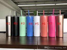 20oz skinny tumbler straight tumblers stainless steel tumbler vacuum insulated Wine Mug travel cup Unique Gift for Woman 9 colors