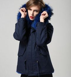 donne pelliccia parkas Meifeng brand women snow coats blue raccoon fur trim parka blue rabbit fur lining navy blue mini parkas