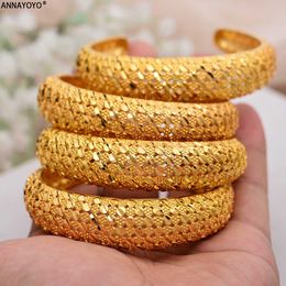 ANNAYOYO 4 Pieces/Lot Dubai Bangle Women Ethiopian Gold Colour Bracelets Middle East Best Wedding Jewellery African Ornaments