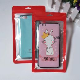 New Fashion 12*21cm Red Frame Plastic Cell Phone Case Bags Mobile Phone Shell Packaging Zipper Pack For iphone 11 XS 8 Cover