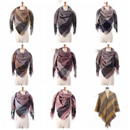 Shawl Fringed Pashmina Grid Plaid Scarves Girls Lattice Triangle Scarf Cheque Neck Oversized Tassel Wraps Winter Neckerchief Blanket AZYQ6532