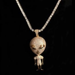 New Hip hop Jewellery Men's Alien Pendant Rock Street Necklace Gold Silver Colour Bling Cubic Zircon For Gift