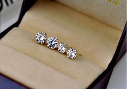 Women men unisex classic CZ diamond 6 prong stud earrings 18k white gold silver wedding love earrings CZ size 3mm 4mm 5mm 6mm 8mm 10mm ITDP