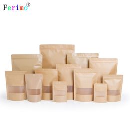 free shipping 100pcs High grade fenestrate kraft paper bag 9*14cm food self-contained self sealed bag dried fruit tea bag small