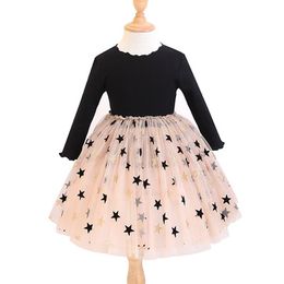 Baby Girls Long Sleeve Dress Cute Star Printed Knitted Patchwork Gauze Dresses 2019 New Spring Autumn Fashion kids Dress Colthing