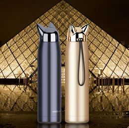 cat thermal Canada - Double Wall Thermos Stainless Steel Vacuum Flasks Cups Cute Cat Fox Ear Thermal Coffee Milk Travel Water Bottle Mug Cup 320ml