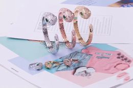 New Fashion Style Brand Jewellery Sets Lady Brass Full Diamond Green Eyes Snake Serpent 18K Gold Open Bracelets Rings Sets (1Sets) 3 Colour