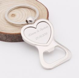 groomsmen bottle opener Canada - Personalised Love Heart Bottle Opener Key Ring Custom Bride & Groom Personalized Wedding Party Gift Favors for Guests
