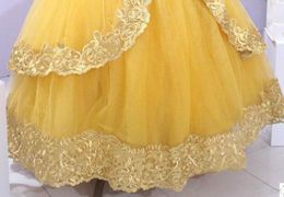 Gold Lace Beaded Flower Girl Dresses Sheer Neck Little Girl Wedding Dresses Cheap Communion Pageant Dresses Gowns F213302G