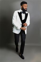 New Style One Button Handsome Peak Lapel Groom Tuxedos Men Suits Wedding/Prom/Dinner Best Man Blazer(Jacket+Pants+Tie+Vest) W203