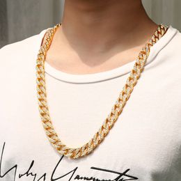 Iced Out Bling 13mm Rhinestone Crystal Gold Silver Cuban Link Chain Choker Design For Women Men Hip hop Necklace Punk Necklaces