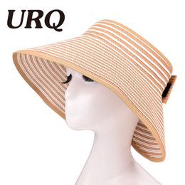 свернуть солнцезащитный козырек шляпа Скидка Летнее солнце шляпа женщин широкий досрочный рулон полосатый соломенный солнцезащитный козырь ZZ4068