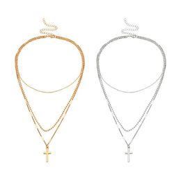 Europe Fashion Jewelry Women's Cross Necklace Cross Pendant Multi-layer Chains Ladies Sweater Necklace