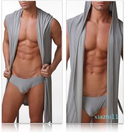 Fashion-Wholesale-2014 Cheap Gay Wear !! 1PCS Kimono Mens Robe With Hood Europe Size Bathrobe For Men/Male Silk Sexy Sleepwear