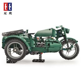 SY RC Car Building Blocks Toy, World War II Military Motorcycle Sidecar, with LED Lights, DIY Developmental Toy, Christmas Kid Birthday Gifts