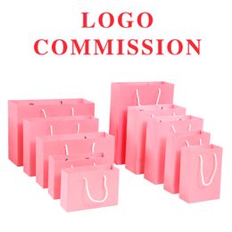 10pcs 19*13*6cm paper gift Bags clothing shopping Customise Kraft Paper solid Colour pink 30*21*8cm Customised logo Accepted