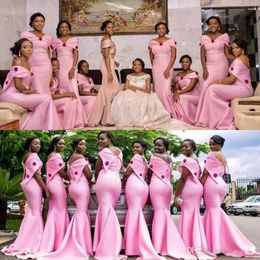 New African Pink Bridesmaid Dresses Long Mermaid Cheap Off Shoulder maid of Honour Mermaid Custom Made Wedding Party Guest Gowns