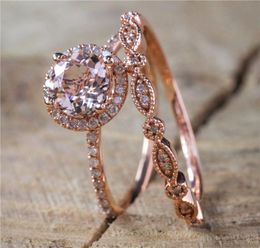 Diamond Ring Set Rose Gold Crystal Ring Combine Rings engagement wedding rings for women new fashion jewelry women rings Drop Ship 080449