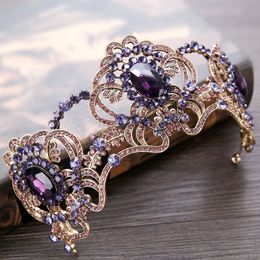 Fashion Purple Rhinestone Bridal Head Pieces Crystal Wedding Party Headbands Tiaras Crowns Prom Evening Hair Accessories Headpieces