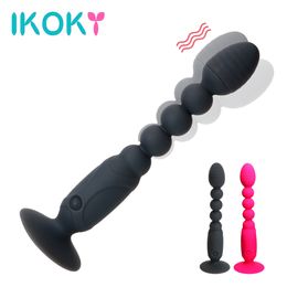 Ikoky Long Butt Plug Prostate Massager Stimulation Purple Anal Beads Vibrator Sex Toys For Men Women Anal Plug Adult Products Y19070102